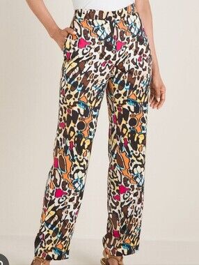 Chicos Maximalist Animal Print Pants Multicolor Statement Trousers Size 4/6